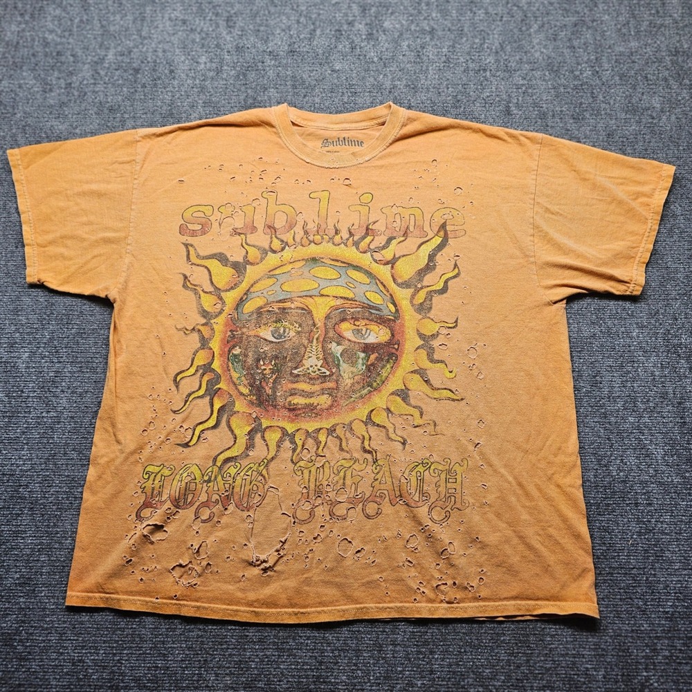 Sublime Long Beach Sun Graphic T-Shirt Distressed Orange Size S/M